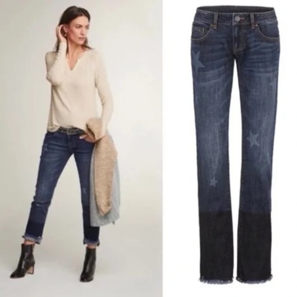 Cabi Slim Boyfriend Star Print Cropped Raw Hem Jeans (63)